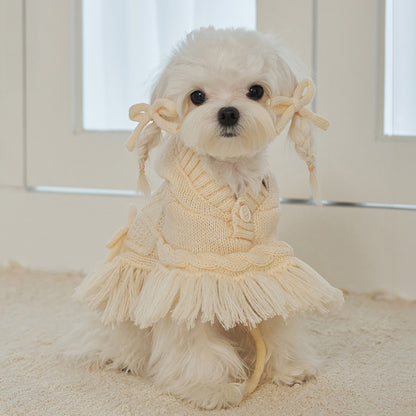 韓國【梨花娘】🐾BAILEY 🐶秋冬新品 針織毛線斗篷連帽蝴蝶結保暖寵物毛衣(2色)