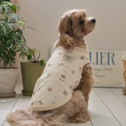 韓國新品上架【梨花娘】🐾BAILEY 🐶秋冬新品 萌系滿版小熊舒適細菌掰掰無袖寵物衣(3色)