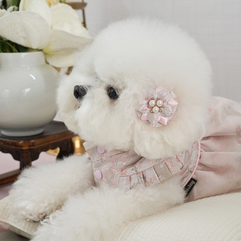 韓國新品上架【梨花娘】🐾BAILEY 🐶甜美韓服公主花漾珍珠寵物髮夾(2色)