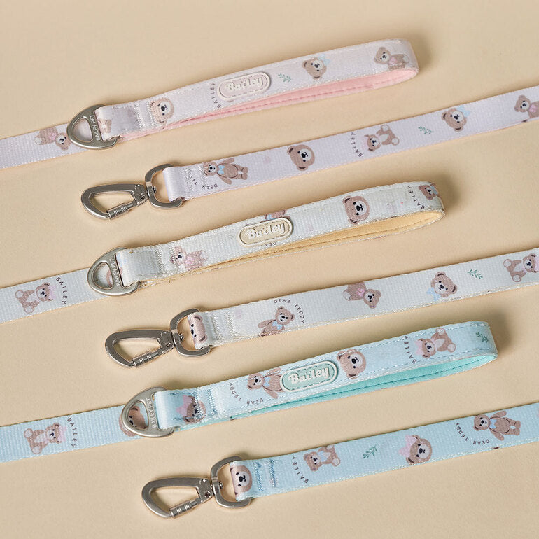 韓國新品上架【梨花娘】🐾BAILEY 🐶秋冬新品 馬卡龍柔軟色系小熊圖案寵物牽繩(3色)