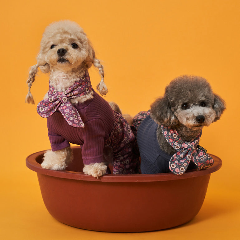 韓國新品上架【梨花娘】🐾BAILEY 🐶秋冬新品 復古花朵圖保暖舒適圍脖針織寵物毛衣(2色)