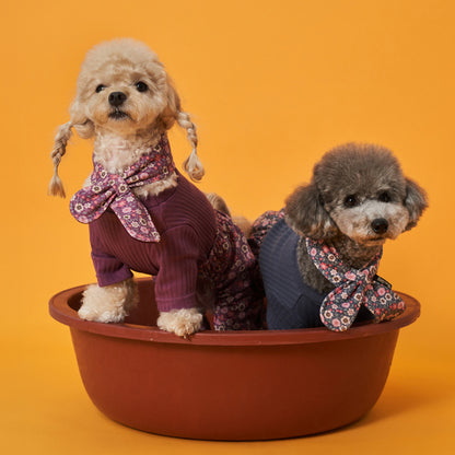 韓國新品上架【梨花娘】🐾BAILEY 🐶秋冬新品 復古花朵圖保暖舒適圍脖針織寵物毛衣(2色)