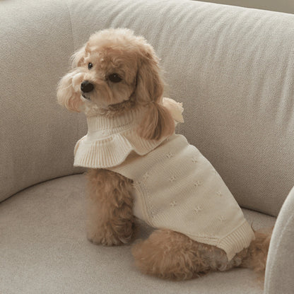 韓國新品上架【梨花娘】🐾BAILEY 🐶秋冬新品 柔軟蝴蝶荷葉邊高領針織寵物服飾(3色)