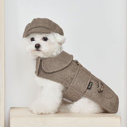 韓國BAILEY💖【梨花娘】秋冬新品上架 英倫風翻領人字紋口袋寵物大衣(2色)