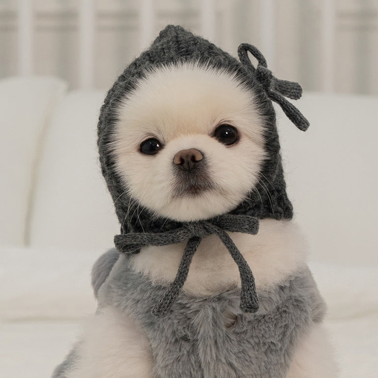 💕【梨花娘】韓國BAILEY❄️北歐雪夜針織保暖蝴蝶結安全別針綁帶寵物保暖帽(5色)