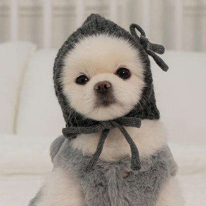 💕【梨花娘】韓國BAILEY❄️北歐雪夜針織保暖蝴蝶結安全別針綁帶寵物保暖帽(5色)