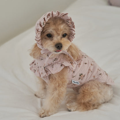 韓國新品上架【梨花娘】🐾BAILEY 🐶秋冬新品 親膚保暖純棉荷葉邊復古小碎花寵物服飾(2色)