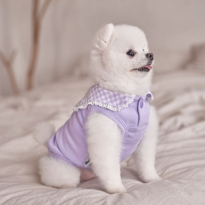 韓國新品上架【梨花娘】🐾BAILEY 🐶秋冬新品 韓系溫小公主格子領蕾絲邊刺繡寵物服飾(3色)