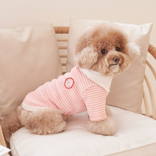 韓國新品上架【梨花娘】🐾BAILEY 🐶秋冬新品 條紋翻領柔棉立體徽章刺繡寵物服飾(3色)