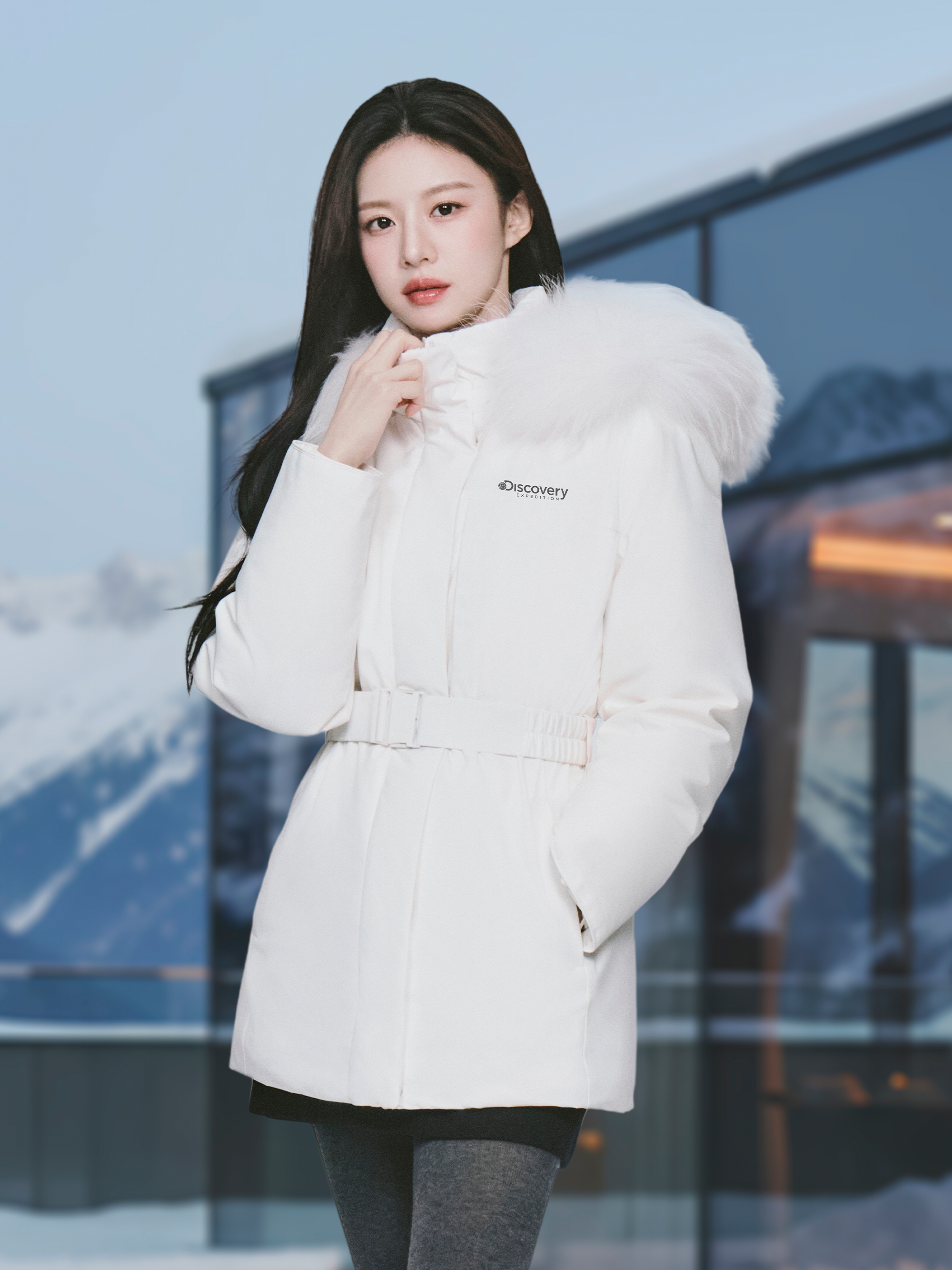 🆕新品上架💖【梨花娘】 韓國 品牌Discovery 高允真代言Milford Vertex狐狸毛繫帶中長款保暖鵝絨外套(2色)🏆