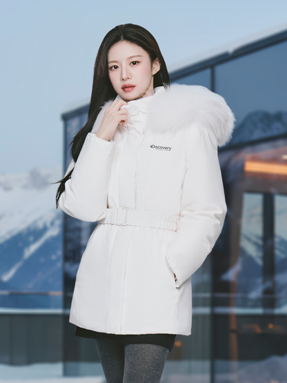 🆕新品上架💖【梨花娘】 韓國 品牌Discovery 高允真代言Milford Vertex狐狸毛繫帶中長款保暖鵝絨外套(2色)🏆