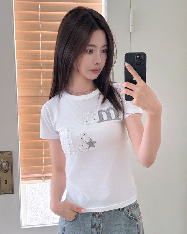 🆕新品上架【梨花娘】💜 韓國 MUAH MUAH｜星鑽 Logo 莫代爾親膚修身T恤(2色)