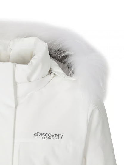 🆕新品上架💖【梨花娘】 韓國 品牌Discovery 高允真代言Milford Vertex狐狸毛繫帶中長款保暖鵝絨外套(2色)🏆