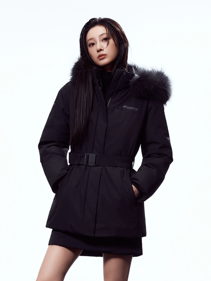 🆕新品上架💖【梨花娘】 韓國 品牌Discovery 高允真代言Milford Vertex狐狸毛繫帶中長款保暖鵝絨外套(2色)🏆