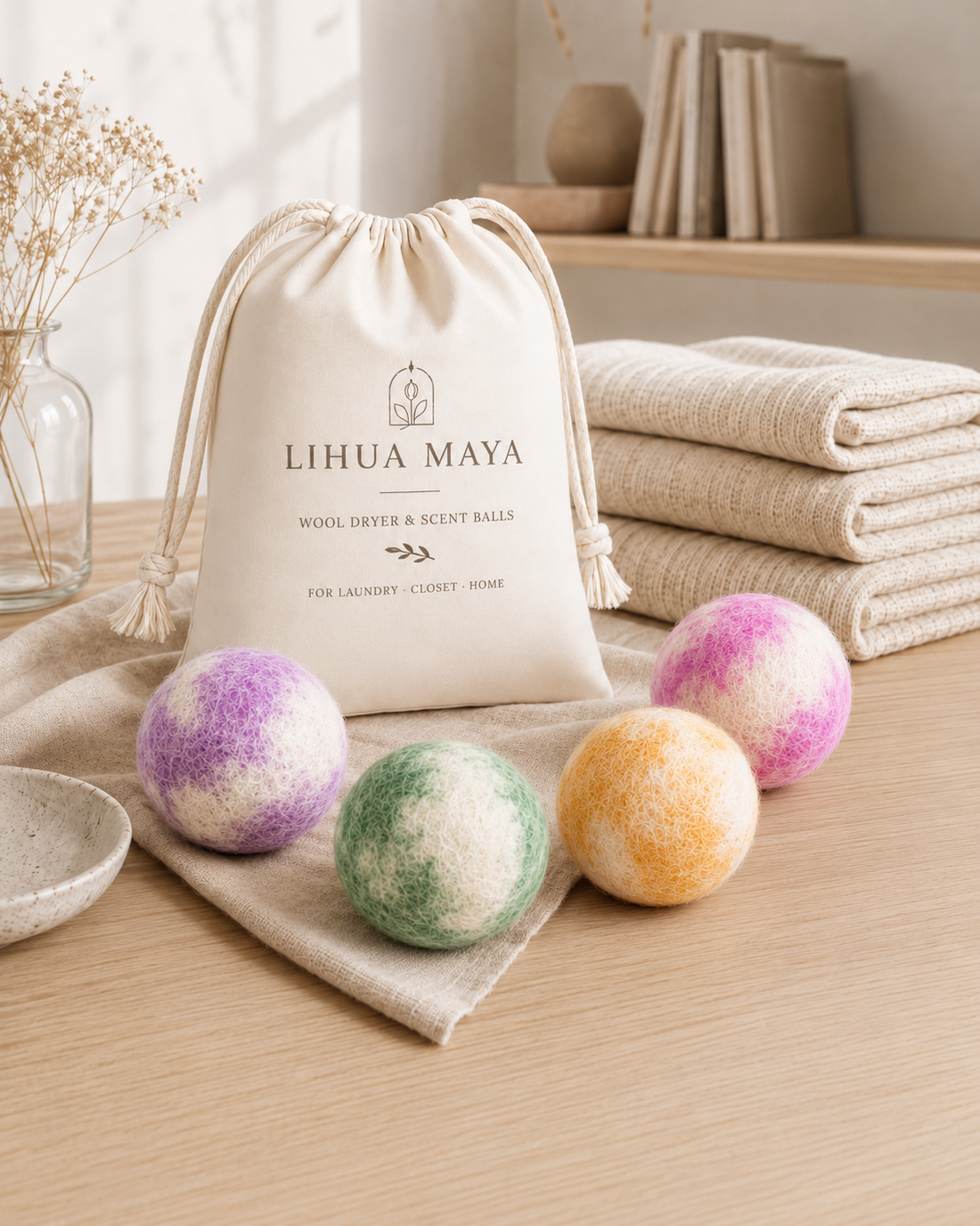 🌿新品上架 【LIHUA MAYA】歐盟銷售款🍭 獨家設計糖果系天然100%紐西蘭羊毛烘衣球附收納棉布袋 7CM｜6入組