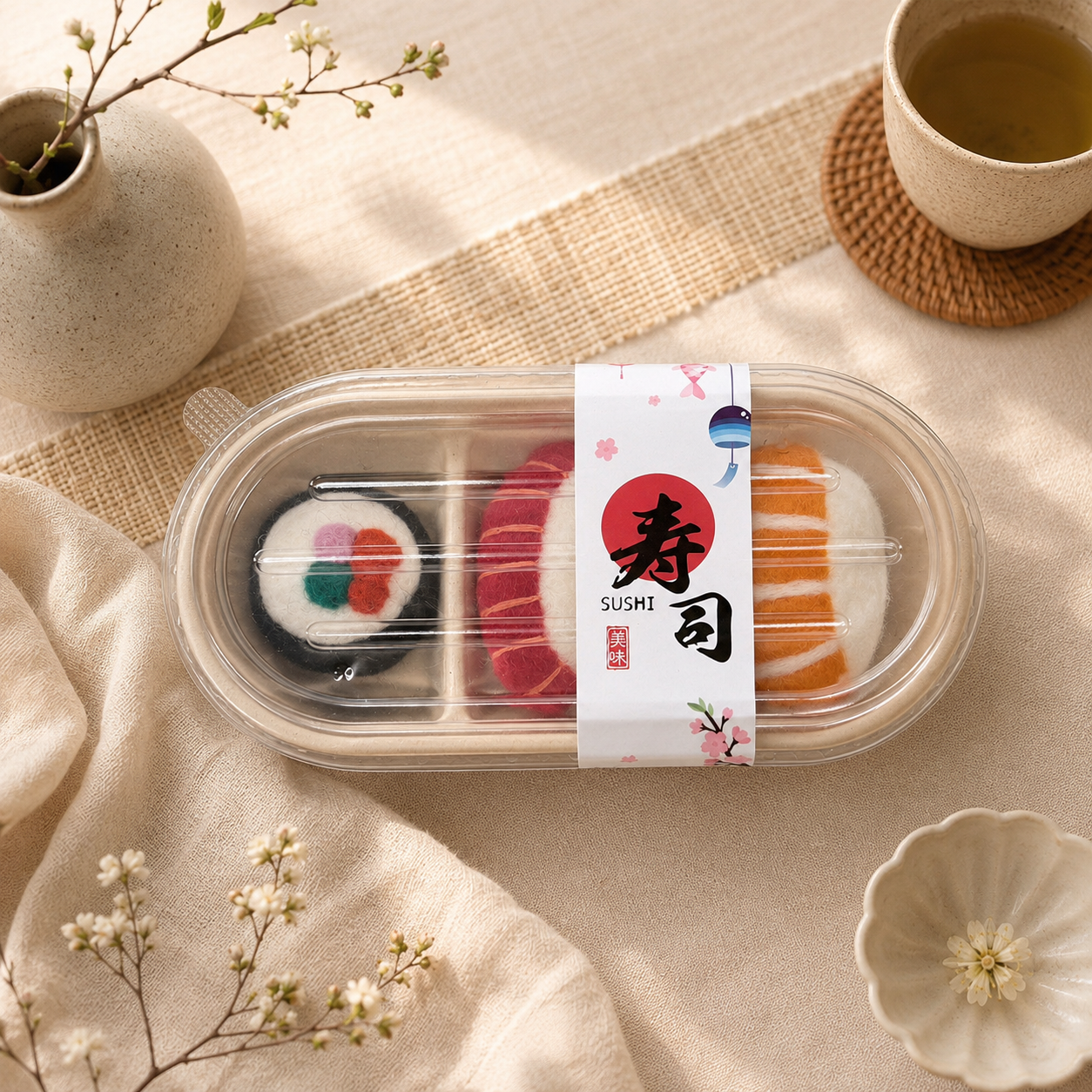 🎀新品上架【LIHUA MAYA】🍣專屬貓咪高級貓薄荷+木天蓼雙薄荷手工羊毛氈日式握壽司餐盒｜貓薄荷×木天蓼 貓咪療癒玩具(預購7~14天)
