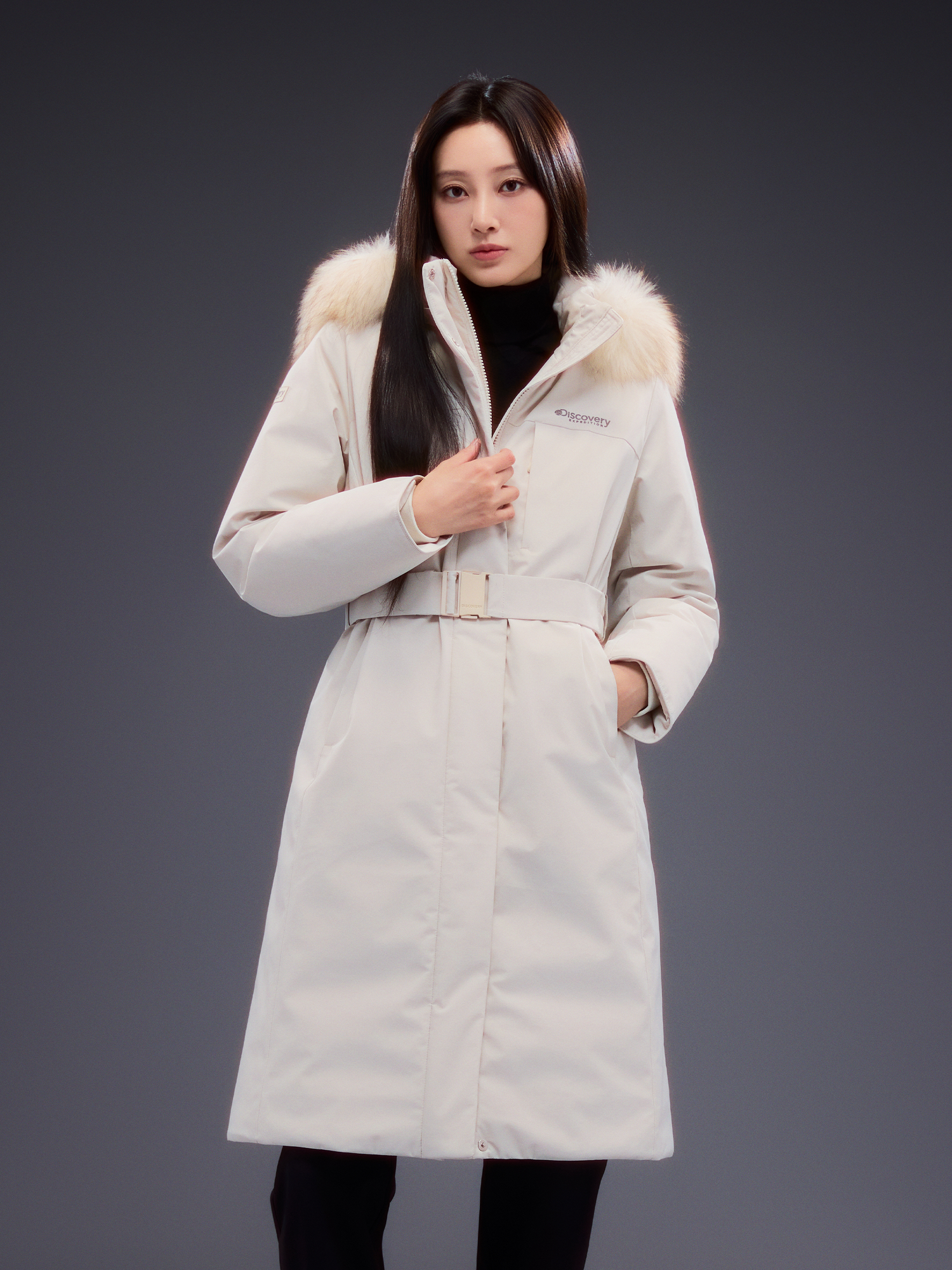 🆕新品上架💖【梨花娘】 韓國 熱賣🔥品牌Discovery 🫧高允真代言 狐狸毛領Milford Vertex 繫帶鵝絨長款保暖外套