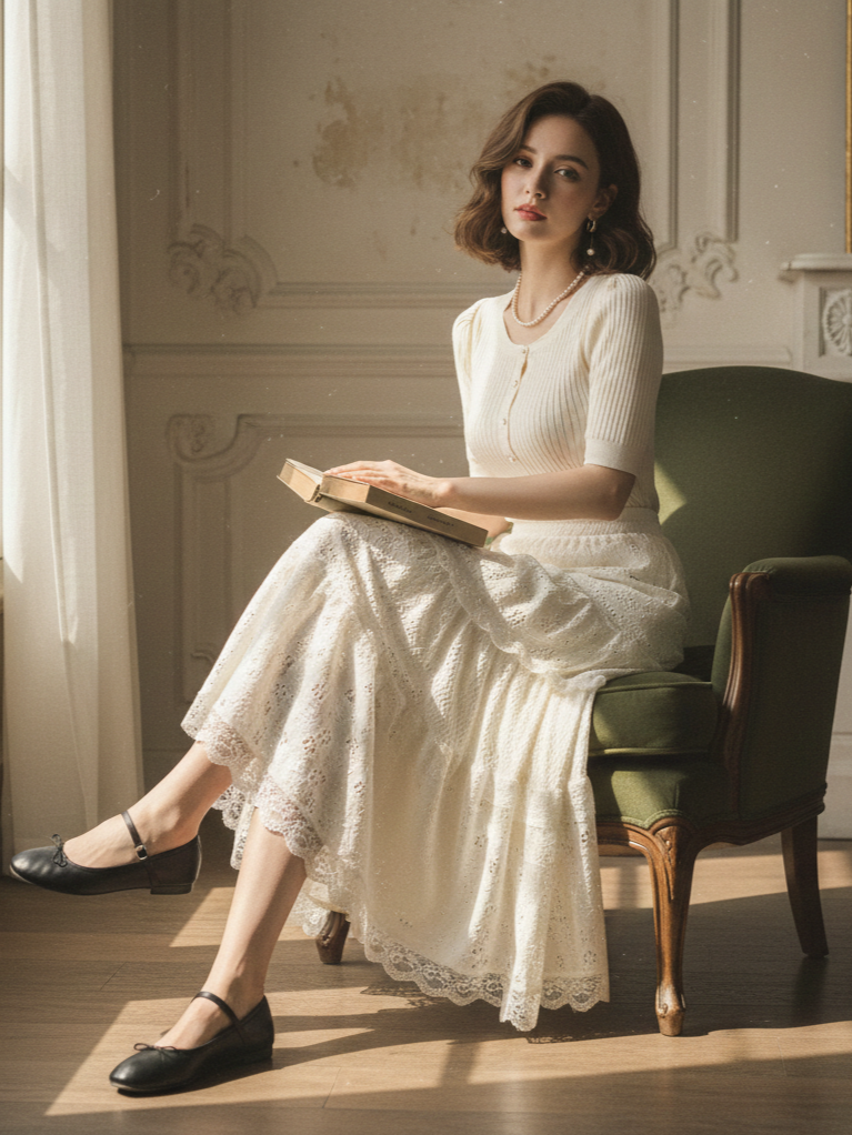 🆕新品上架💖【梨花瑪雅】  秋冬氣質百搭絕美蕾絲修身A字傘百長裙(兩色) F Size