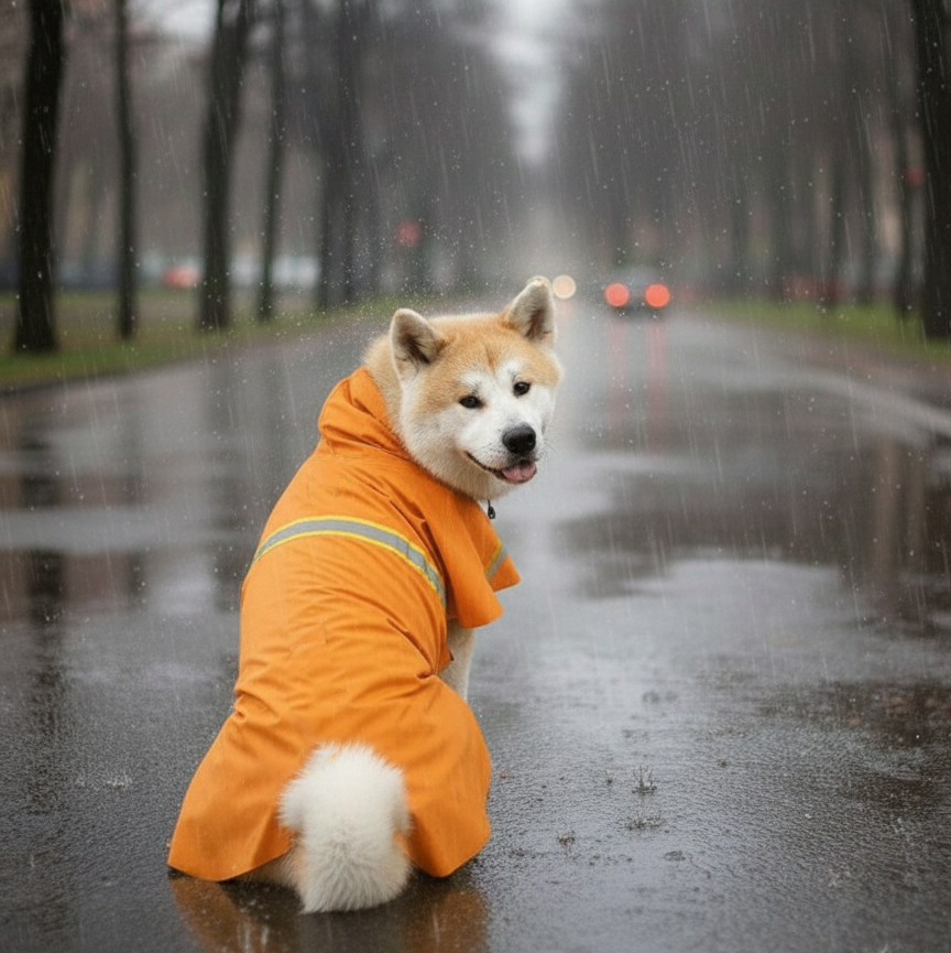😍新品上架 【梨花娘】橘色安全反光條寵物雨衣(S~2XL) 韓國連線