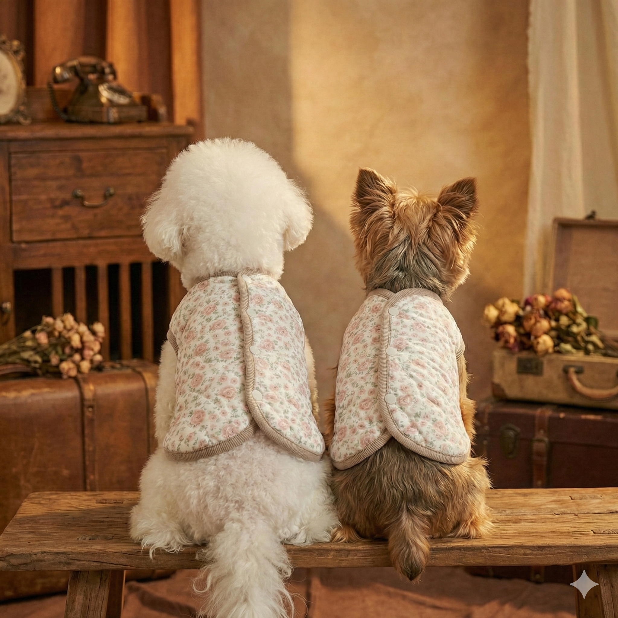 💜新品上架【梨花娘】✈️南大門復古風韓星也瘋狂1980年代爆紅玫瑰小碎花鋪棉背心寵物服飾(兩色)