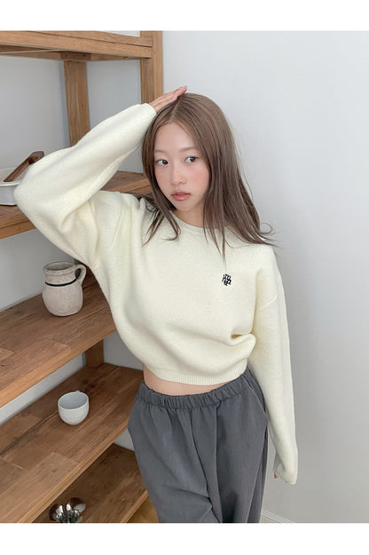 muahmuah 자수 로고 라운드 넥 벨트 스웨터