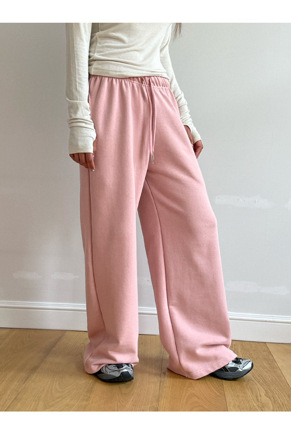 무아무아 자수 로고 루즈한 옆면 로고 캐주얼 엘라스틱 밴드 코튼 팬츠