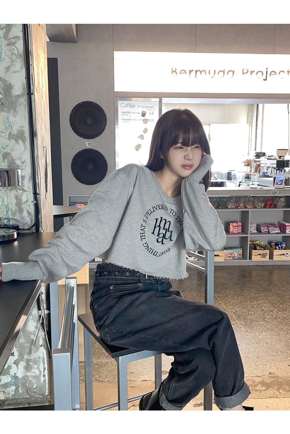 韓國 muahmuah 新款LOGO縫線  短版長袖T恤  (現貨+預購)