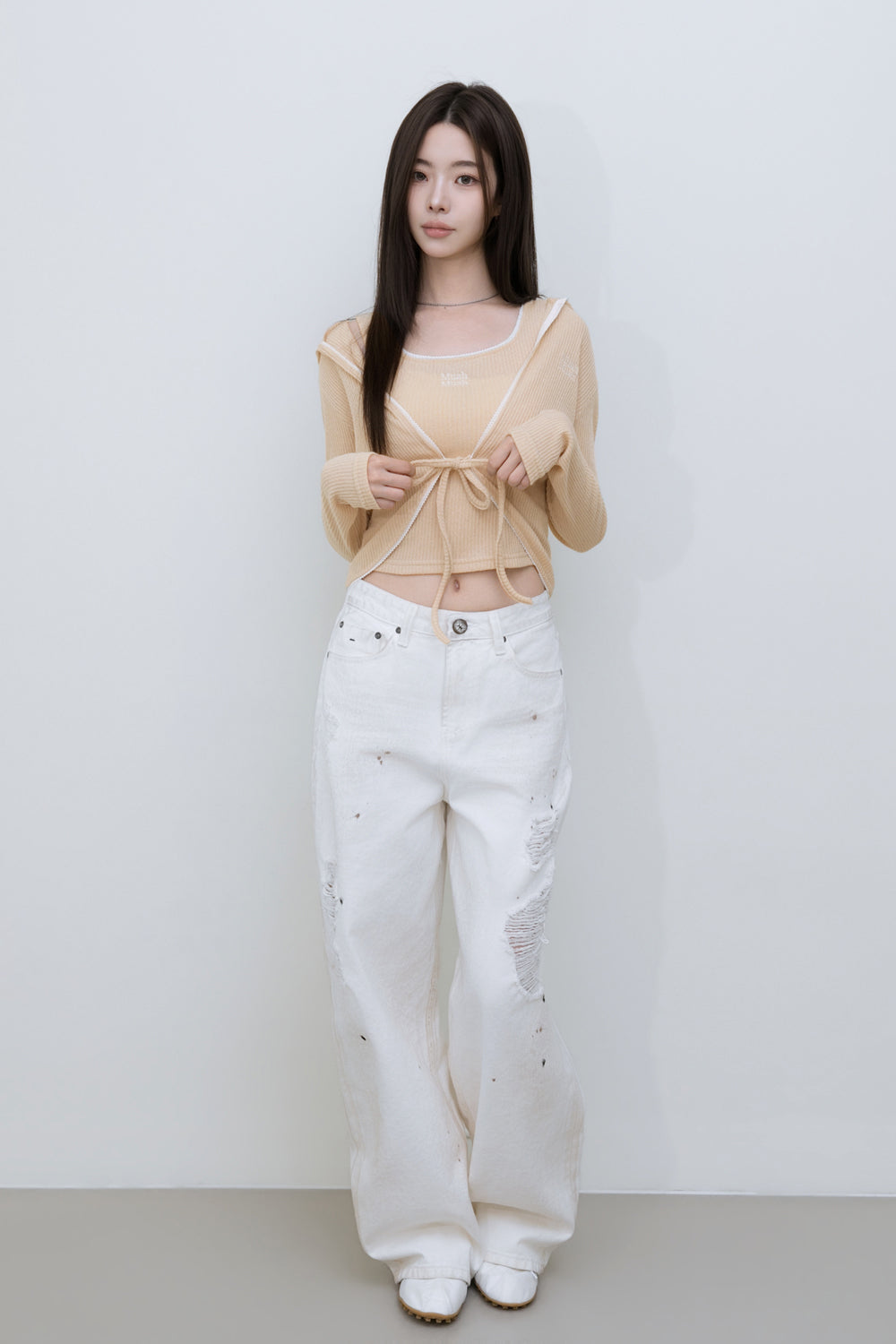 🆕新品上架【梨花娘】💜 韓國 MUAH MUAH｜甜辣蕾絲綁帶針織兩件式套裝(2色)