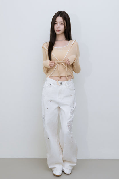 🆕新品上架【梨花娘】💜 韓國 MUAH MUAH｜甜辣蕾絲綁帶針織兩件式套裝(2色)