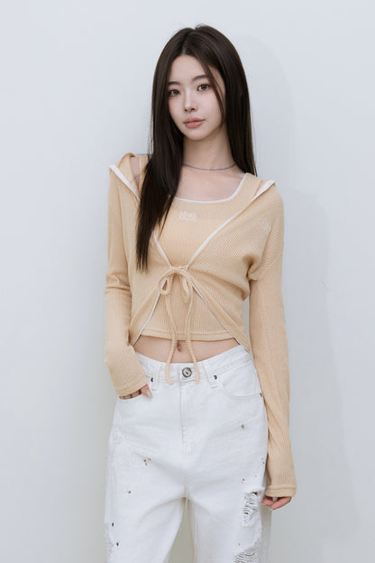 🆕新品上架【梨花娘】💜 韓國 MUAH MUAH｜甜辣蕾絲綁帶針織兩件式套裝(2色)