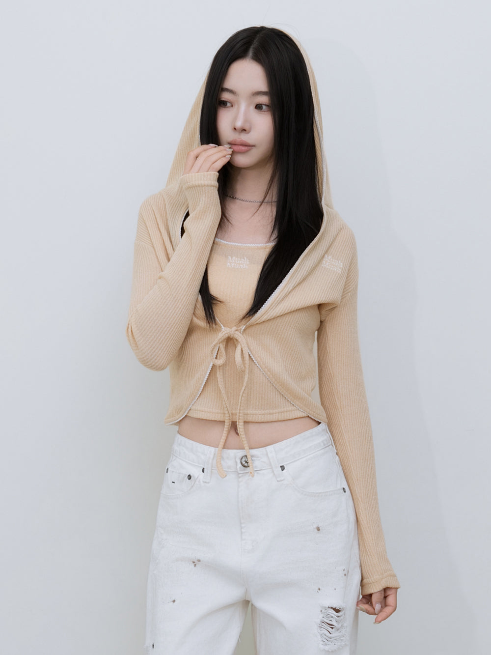 🆕新品上架【梨花娘】💜 韓國 MUAH MUAH｜甜辣蕾絲綁帶針織兩件式套裝(2色)