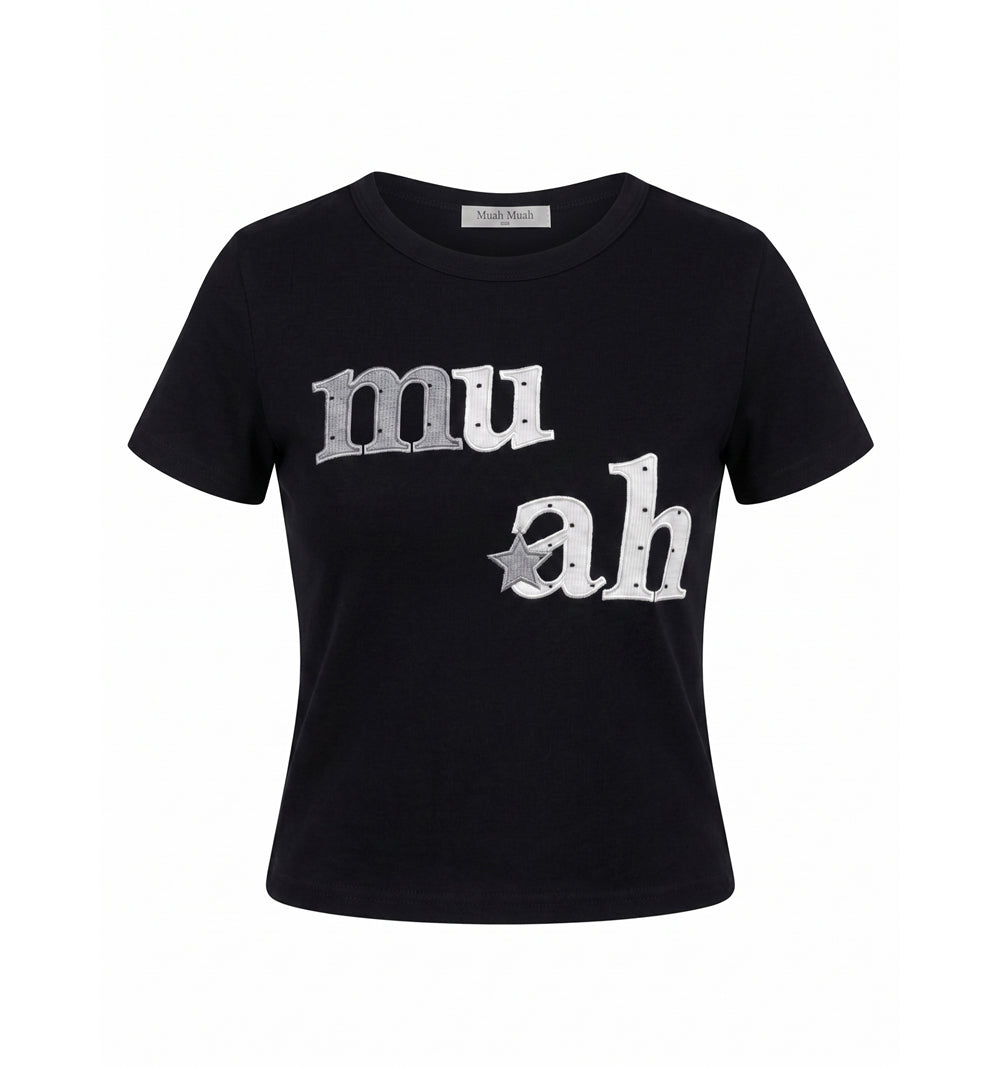 🆕新品上架【梨花娘】💜 韓國 MUAH MUAH｜星鑽 Logo 莫代爾親膚修身T恤(2色)