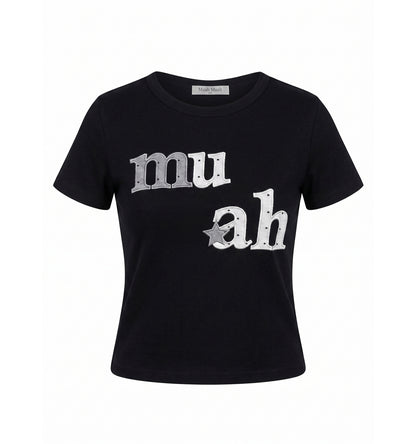 🆕新品上架【梨花娘】💜 韓國 MUAH MUAH｜星鑽 Logo 莫代爾親膚修身T恤(2色)