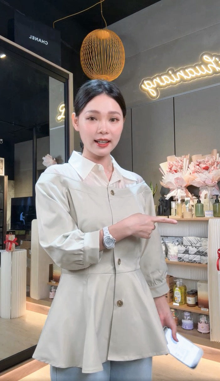 💖新品上架【梨花瑪雅】自訂款韓國設計挺感絕美透膚傘擺經典修身襯衫(三色)限量販售