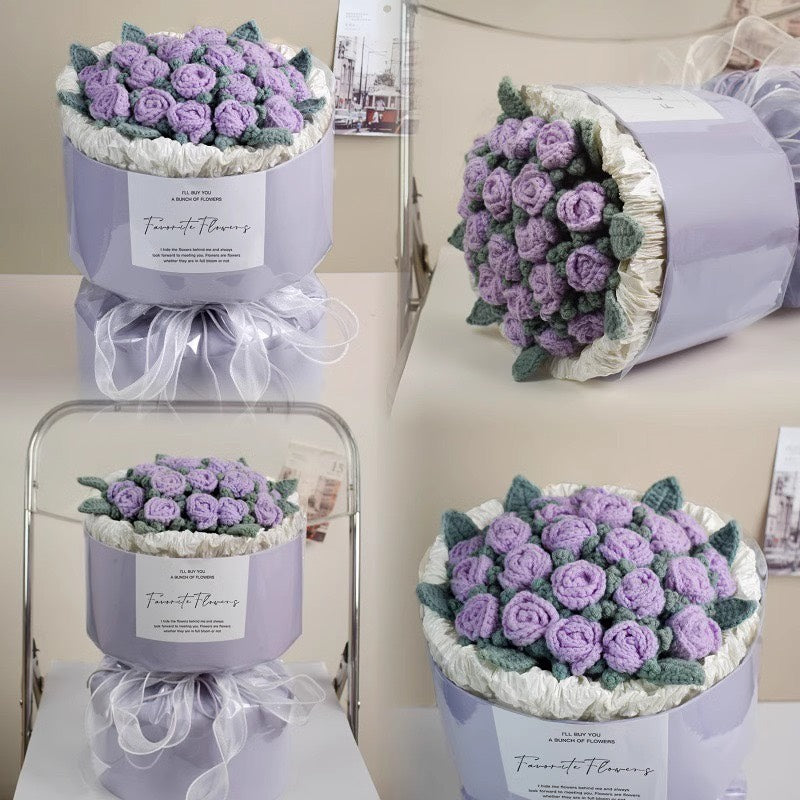 🆕新品上架【梨花瑪雅】💖絕美手工針織毛線葡萄紫色玫瑰花束(須等製作期約7~14天)閨蜜禮物，情人禮物，生日禮物
