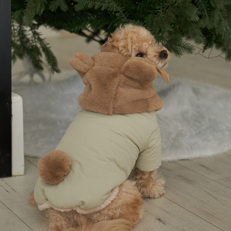 新品上架【梨花娘】🐾BAILEY 🐶秋冬新品 小熊連帽毛球防潑水鋪棉寵物外套(2色) 聖誕禮物