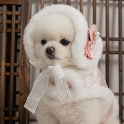 【梨花娘】🐾BAILEY 🐶韓國雪花保暖鋪棉寵物宮廷刺繡棉背心(可另購耳罩(3色))