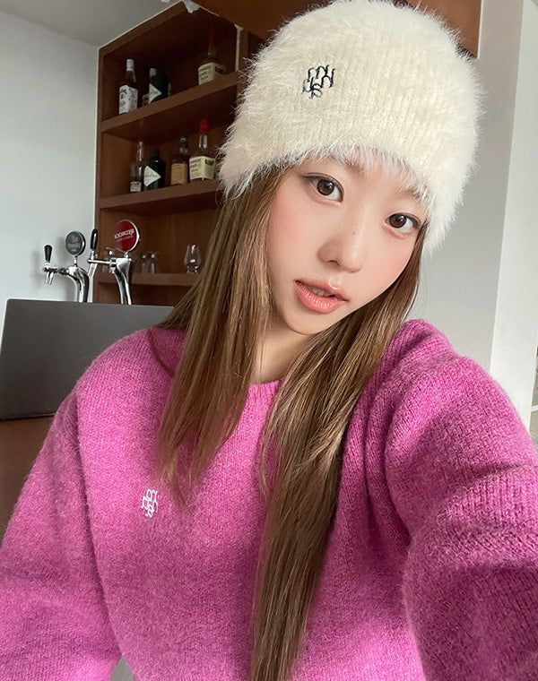 muahmuah 자수 로고 라운드 넥 벨트 스웨터