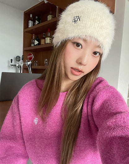 muahmuah 자수 로고 라운드 넥 벨트 스웨터