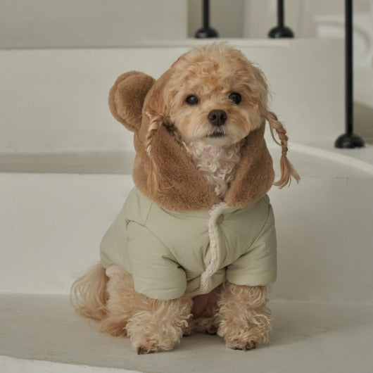 新品上架【梨花娘】🐾BAILEY 🐶秋冬新品 小熊連帽毛球防潑水鋪棉寵物外套(2色) 聖誕禮物