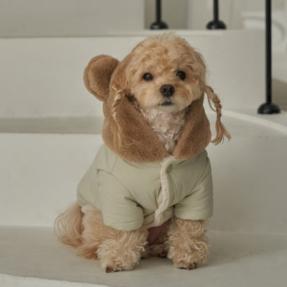 新品上架【梨花娘】🐾BAILEY 🐶秋冬新品 小熊連帽毛球防潑水鋪棉寵物外套(2色) 聖誕禮物