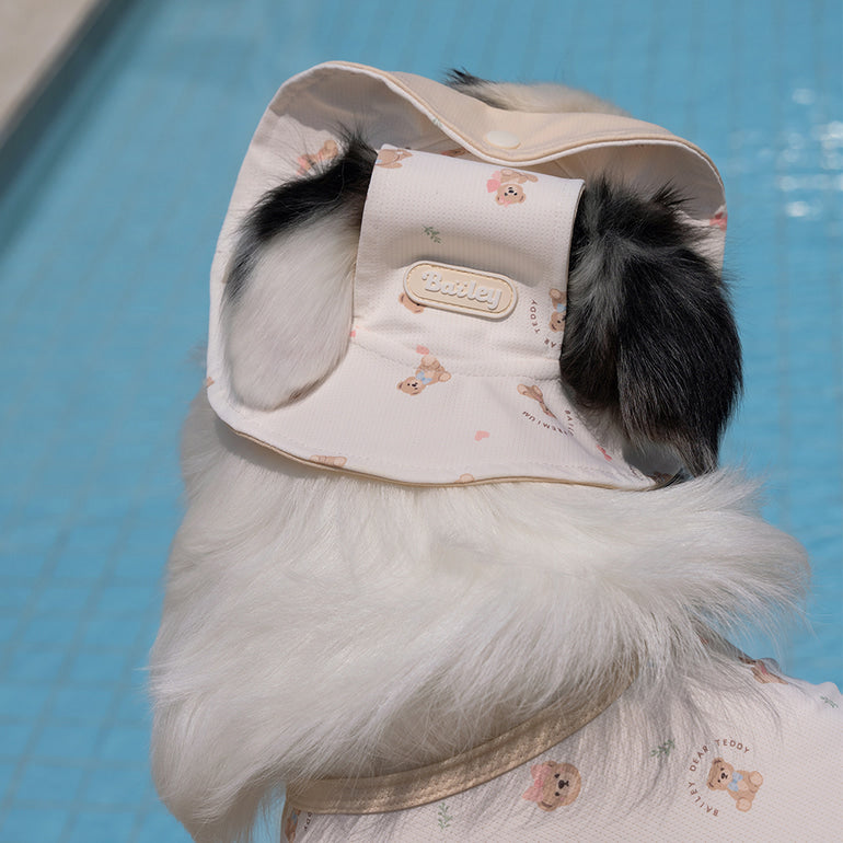 韓國新品上架【梨花娘】🐾BAILEY 🐶秋冬新品 可愛造型遮陽透氣滿版小熊可調節寵物帽(3色)