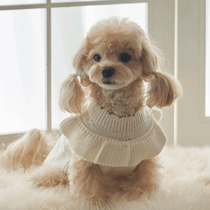 韓國新品上架【梨花娘】🐾BAILEY 🐶秋冬新品 柔軟蝴蝶荷葉邊高領針織寵物服飾(3色)