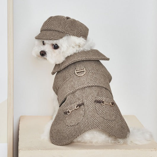 韓國BAILEY💖【梨花娘】秋冬新品上架 英倫風翻領人字紋口袋寵物大衣(2色)