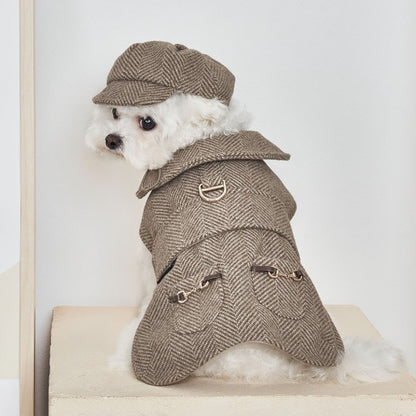 韓國BAILEY💖【梨花娘】秋冬新品上架 英倫風翻領人字紋口袋寵物大衣(2色)