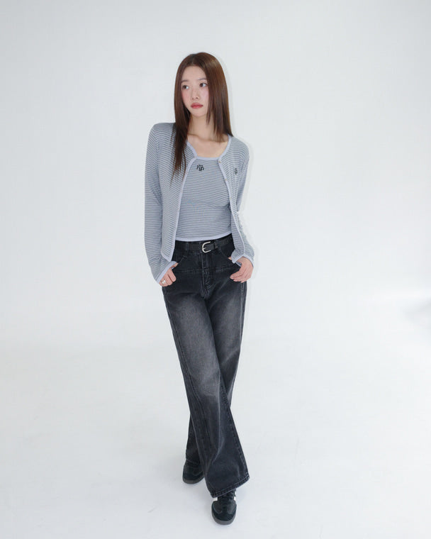 💖韓國暢銷品牌MUAHMUAH 💕新品上市 撞色細條紋小可愛兩件式罩衫上衣(4色)