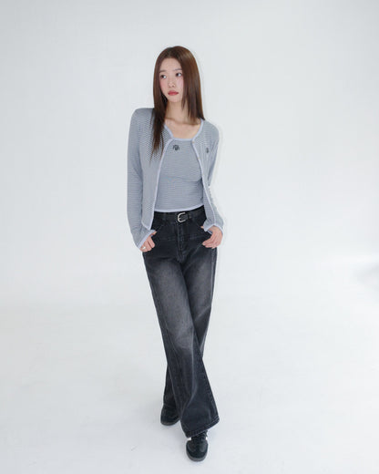 💖韓國暢銷品牌MUAHMUAH 💕新品上市 撞色細條紋小可愛兩件式罩衫上衣(4色)