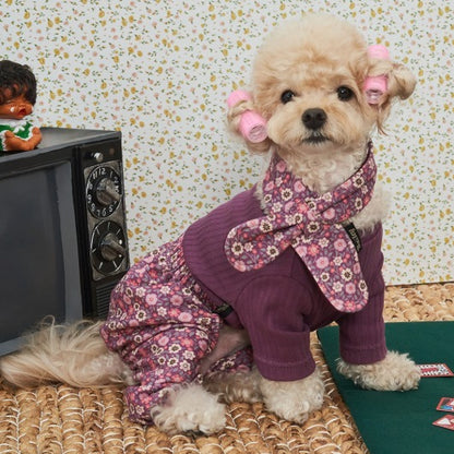 韓國新品上架【梨花娘】🐾BAILEY 🐶秋冬新品 復古花朵圖保暖舒適圍脖針織寵物毛衣(2色)