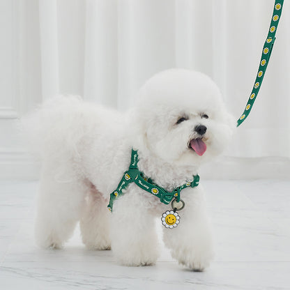 韓國新品上架【梨花娘】🐾BAILEY 🐶秋冬新品 飽合亮色花朵微笑寵物牽繩(4色)