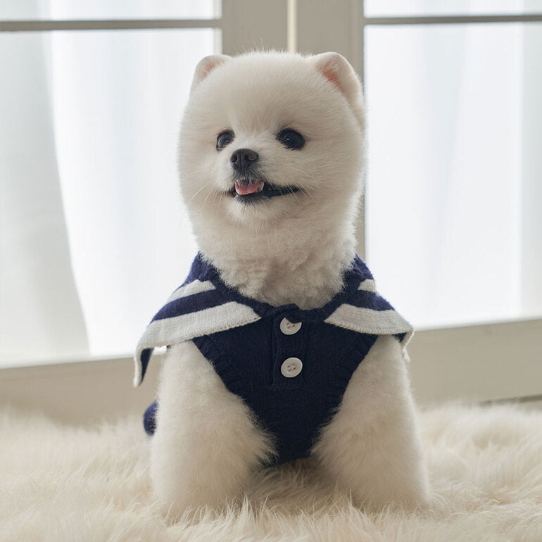 韓國新品上架【梨花娘】🐾BAILEY 🐶秋冬新品 撞色海軍領雙口袋針織毛衣寵物服飾(2色)
